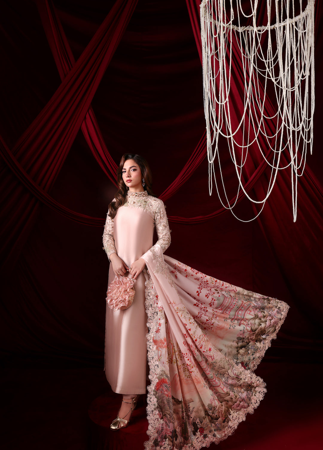 The Glamorous by Musferah Saad RTW Hand work Tissue Silk 3 Piece Suit Rosaline - Casual Collection
