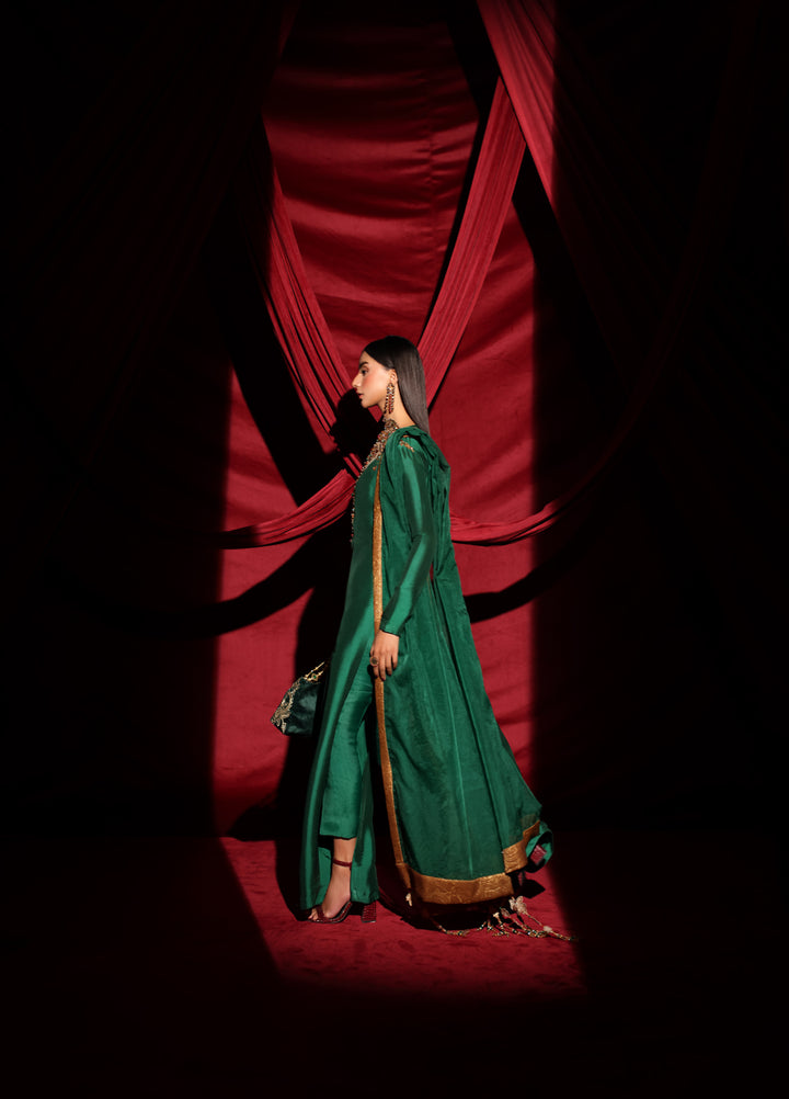 The Glamorous by Musferah Saad RTW Hand work Tissue Silk 3 Piece Suit The Emerald Queen - Eid Collection
