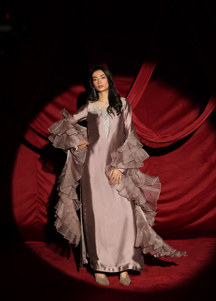 The Glamorous by Musferah Saad RTW Hand work Tissue Silk 3 Piece Suit Ashe Rose - Festive Collection