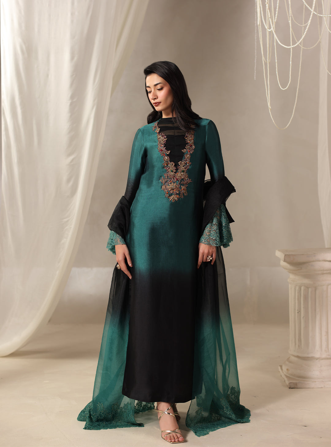 Twilight by Musferah Saad RTW Hand work Tissue Silk 3 Piece Suit Celestia - Eid Collection