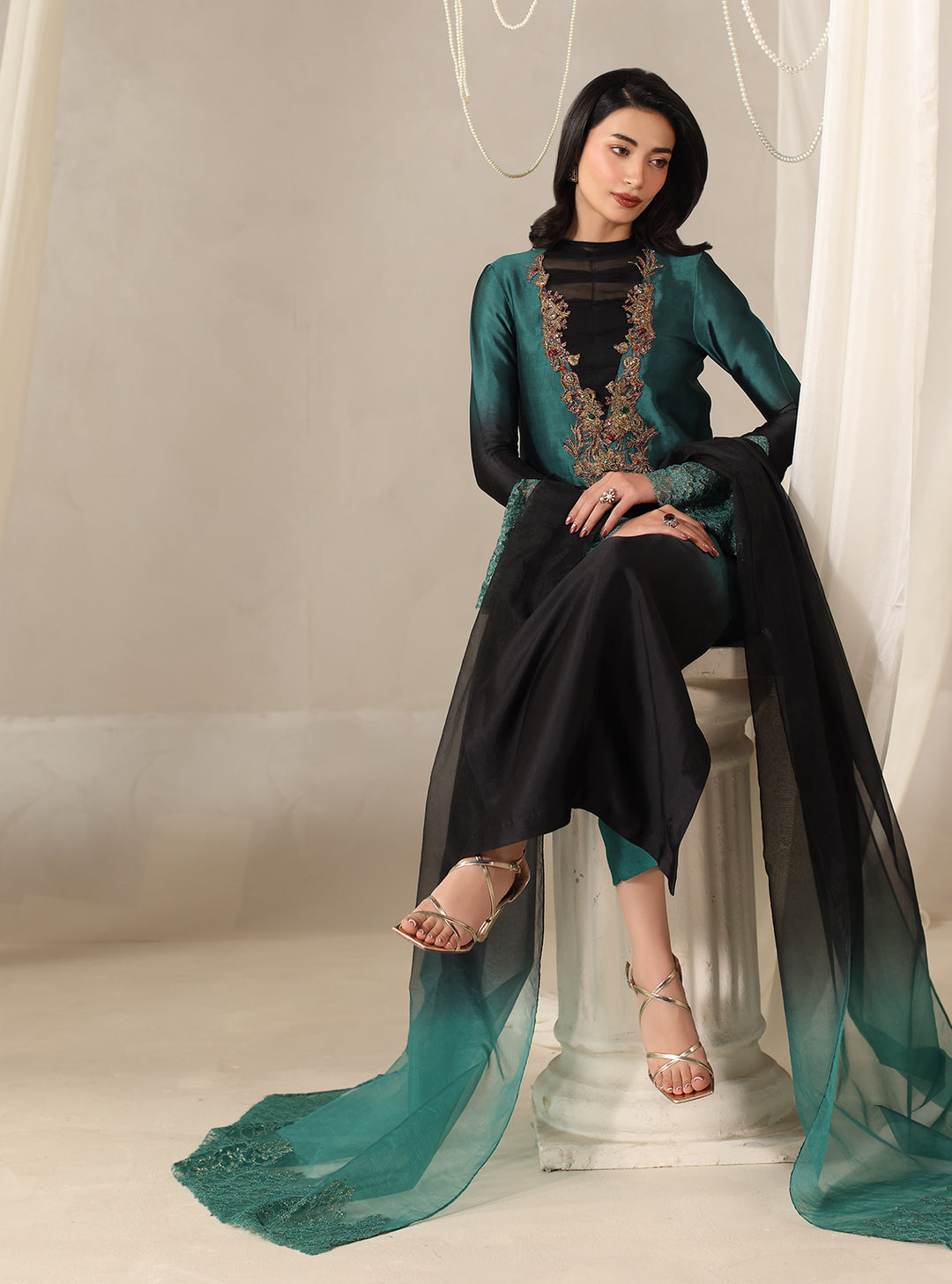 Twilight by Musferah Saad RTW Hand work Tissue Silk 3 Piece Suit Celestia - Eid Collection