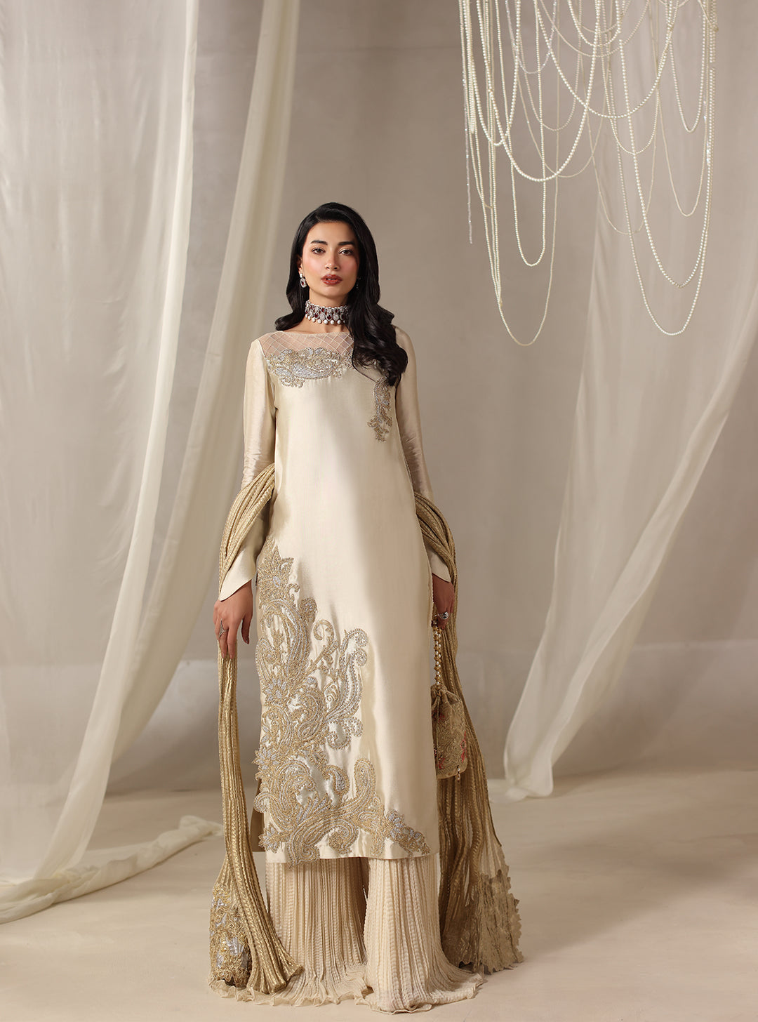 Twilight by Musferah Saad RTW Hand work Tissue Silk 3 Piece Suit Lyra - Eid Collection