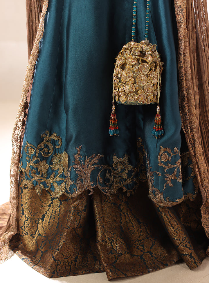 Twilight by Musferah Saad RTW Hand work Tissue Silk 3 Piece Suit Teal Temptress - Eid Collection