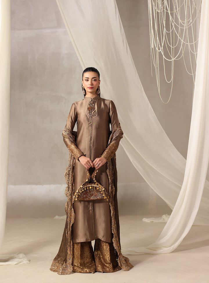Twilight by Musferah Saad RTW Hand work Tissue Silk 3 Piece Suit Brulee - Casual Collection