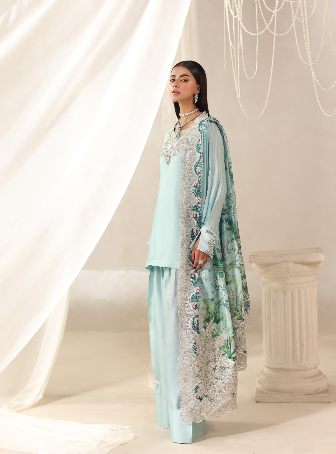 Twilight by Musferah Saad RTW Hand work Tissue Silk 3 Piece Suit Moonlit Whisper - Eid Collection