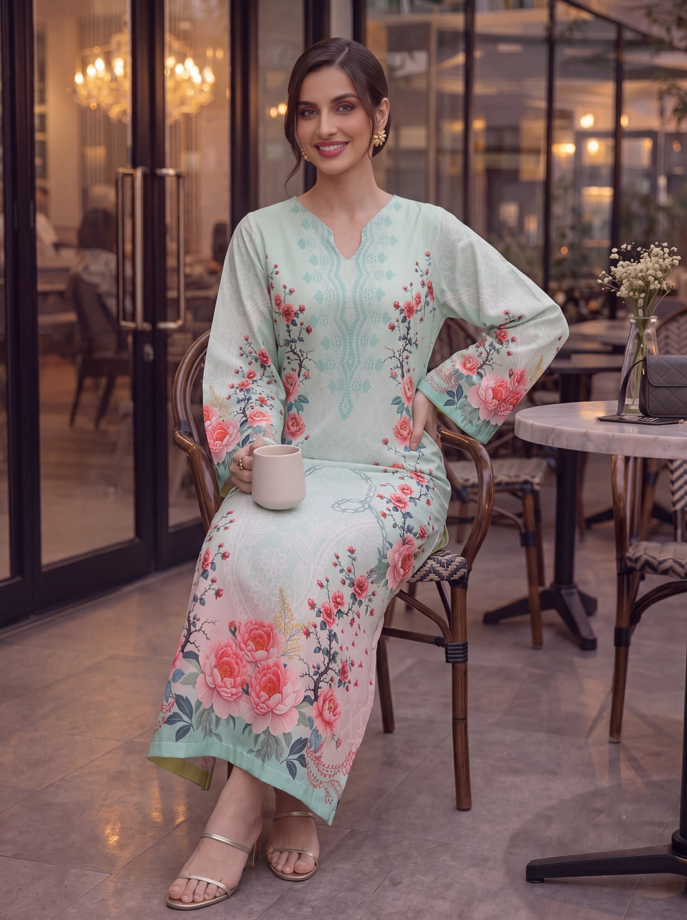 Impulse Wear by Ruby Suleiman RTW Printed Crepe 1 Piece Mint Bloom - Casual Collection