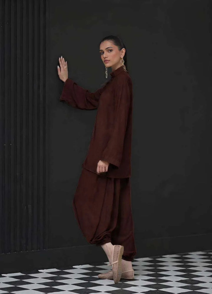 The Mandarine Misaal by Ayesha Somaya RTW Solids Irish Linen 2 Piece Suit Brown Casual Collection