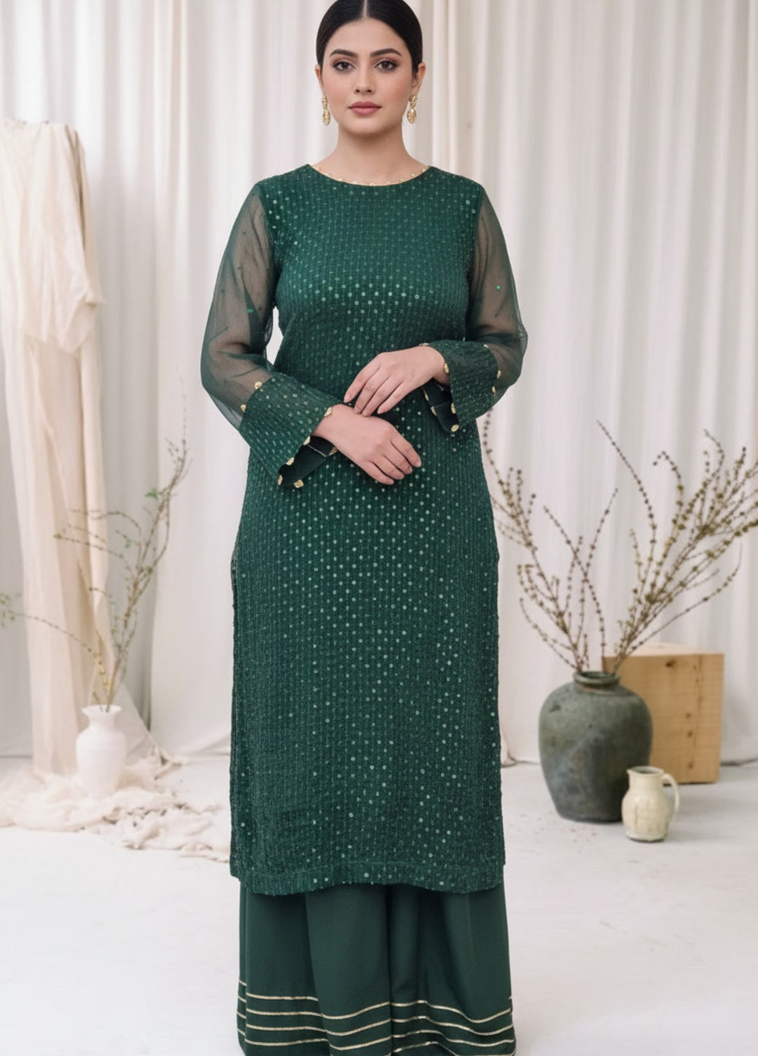 Riwaayat by Madiha Gohar RTW Textured Chiffon 3 Piece Suit Emerald Aura - Festive Collection