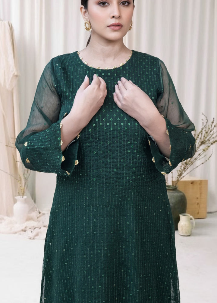 Riwaayat by Madiha Gohar RTW Textured Chiffon 3 Piece Suit Emerald Aura - Festive Collection