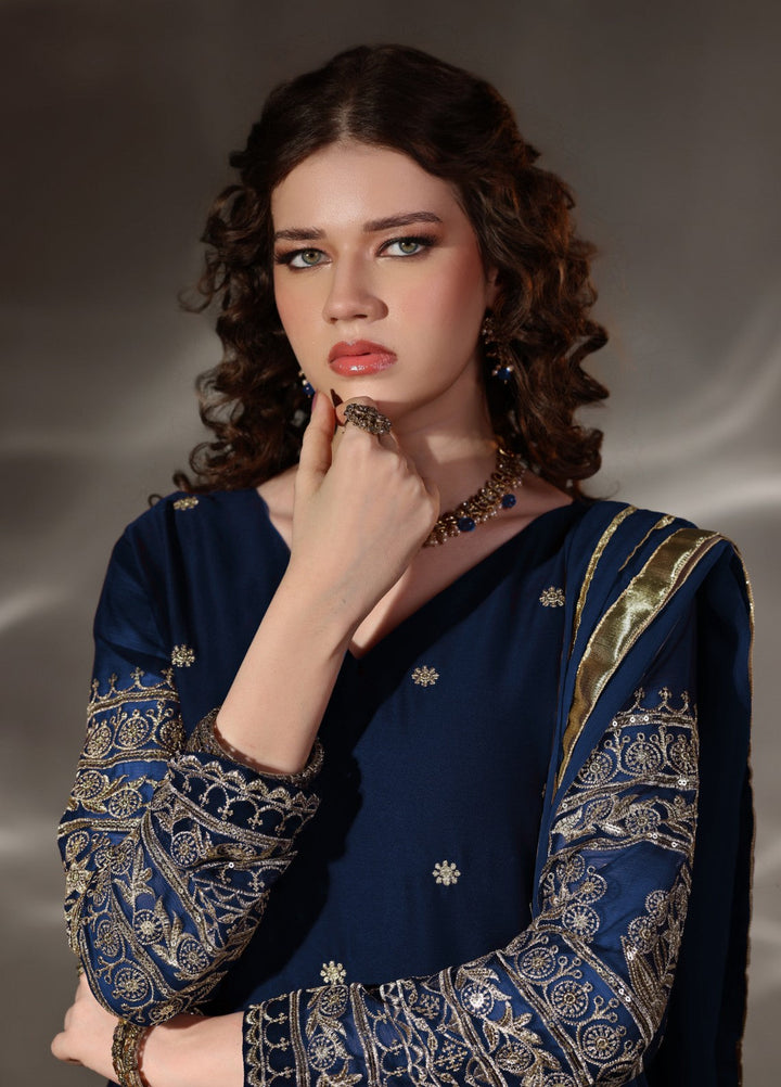 Miraal by Unss Apparel Embroidered Chiffon 3 Piece Suit Peacock Festive Collection
