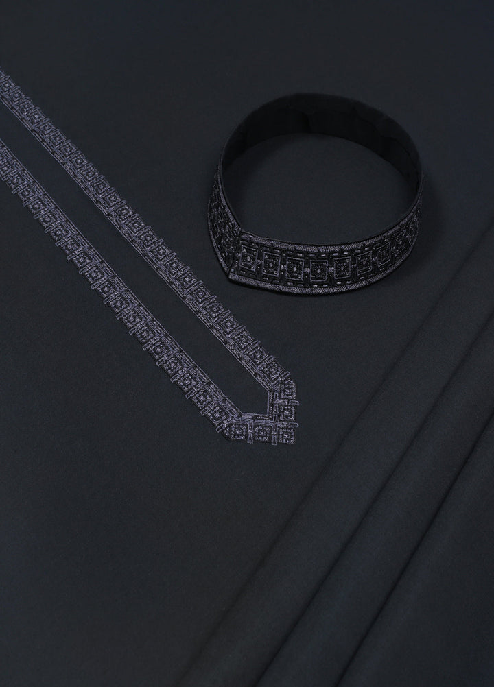 Monochrome by Fabrich Mens Unstitched Embroidered Wash N Wear 2 Piece Suit Necline-Bann Black Casual Collection