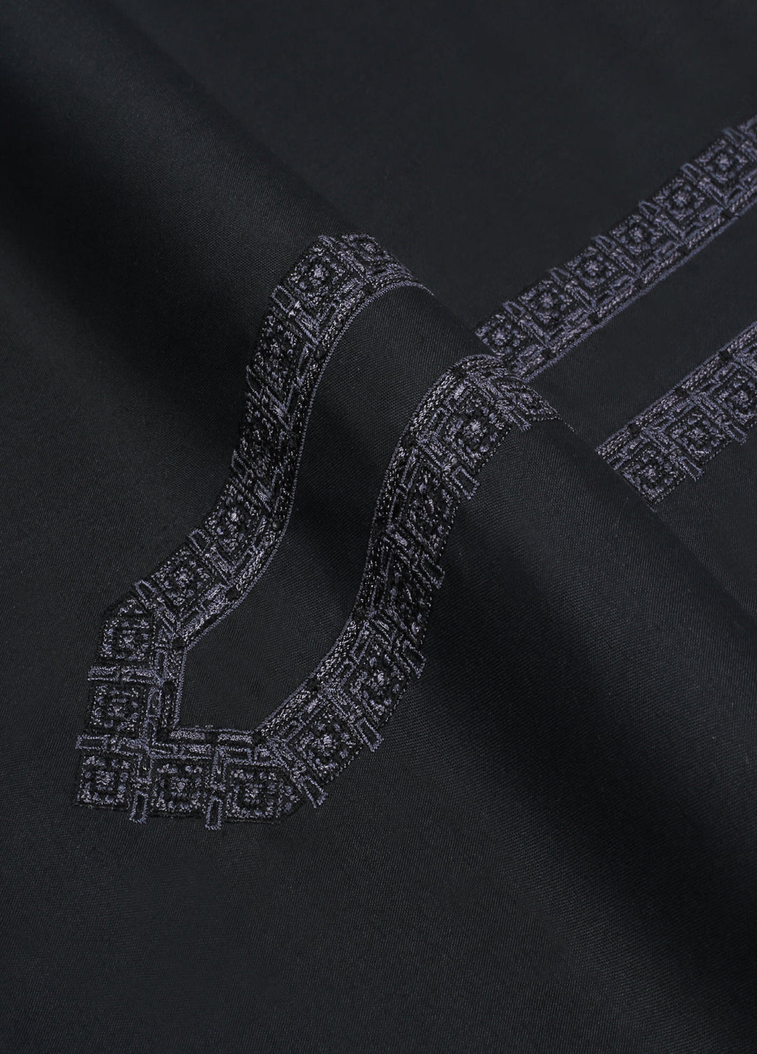 Monochrome by Fabrich Mens Unstitched Embroidered Wash N Wear 2 Piece Suit Necline-Bann Black Casual Collection