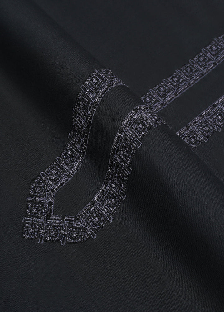 Monochrome by Fabrich Mens Unstitched Embroidered Wash N Wear 2 Piece Suit Necline-Bann Black Casual Collection