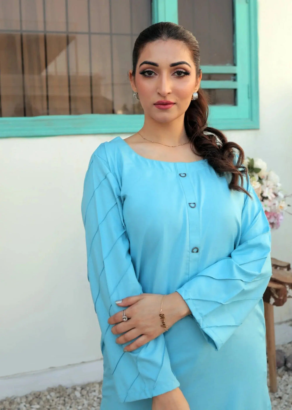 TNG Women RTW Solids Wash N Wear Co-Ord Set Suit Ansha Casual Collection