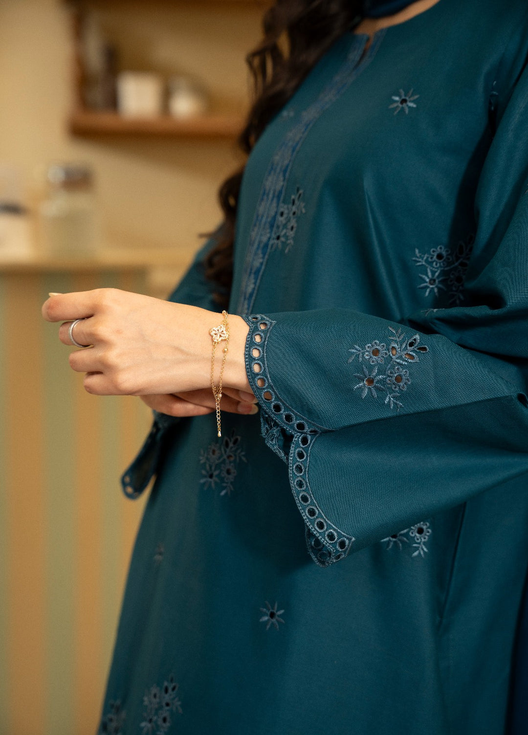 Naaz Couture RTW Chikankari Lawn 3 Piece Suit Teal Eid Collection