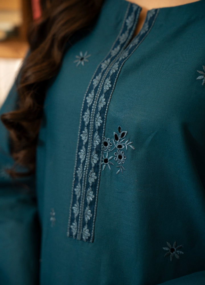 Naaz Couture RTW Chikankari Lawn 3 Piece Suit Teal Eid Collection