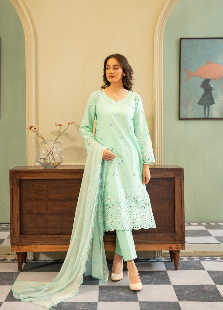 Naaz Couture RTW Chikankari Lawn 3 Piece Suit Aquamarine Eid Collection