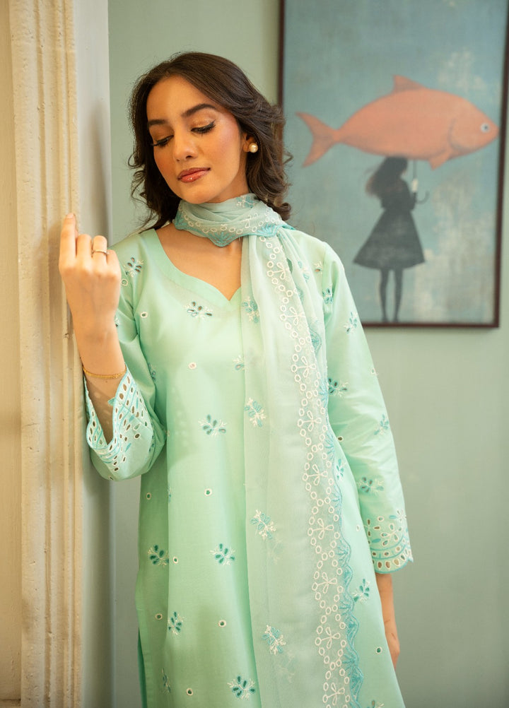 Naaz Couture RTW Chikankari Lawn 3 Piece Suit Aquamarine Eid Collection