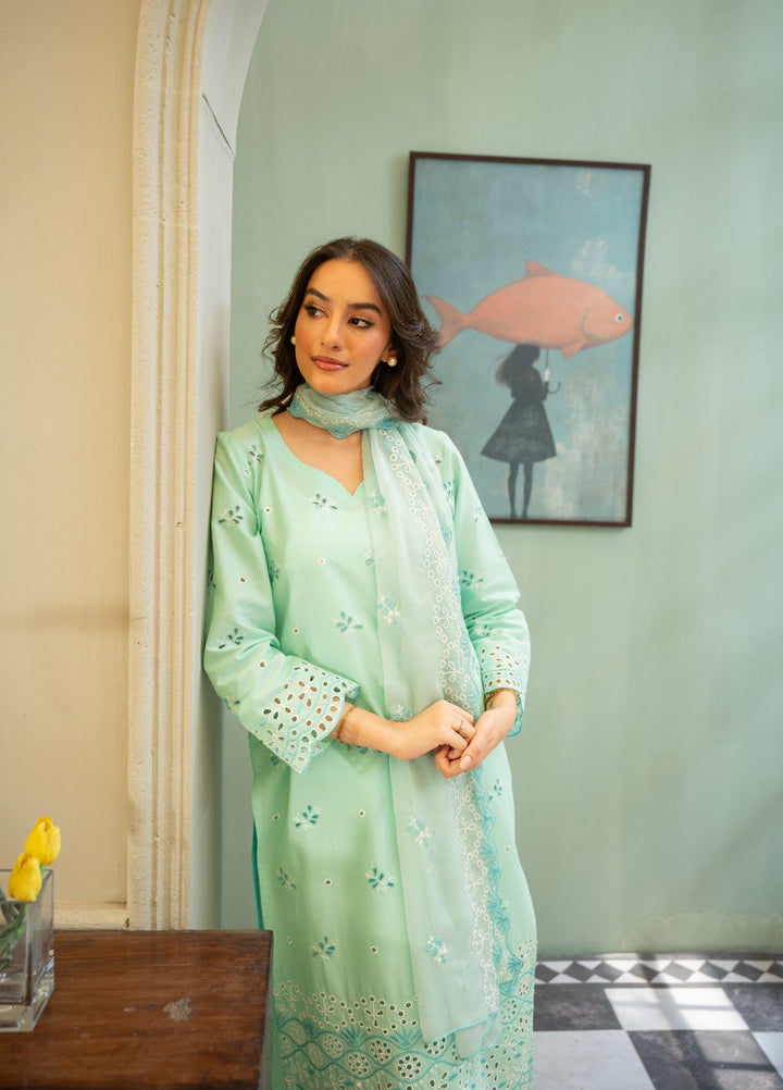 Naaz Couture RTW Chikankari Lawn 3 Piece Suit Aquamarine Eid Collection