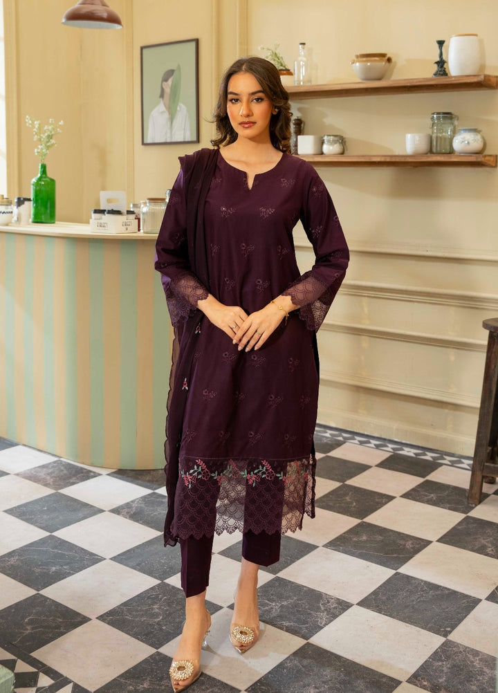 Naaz Couture RTW Chikankari Lawn 3 Piece Suit Plum Eid Collection
