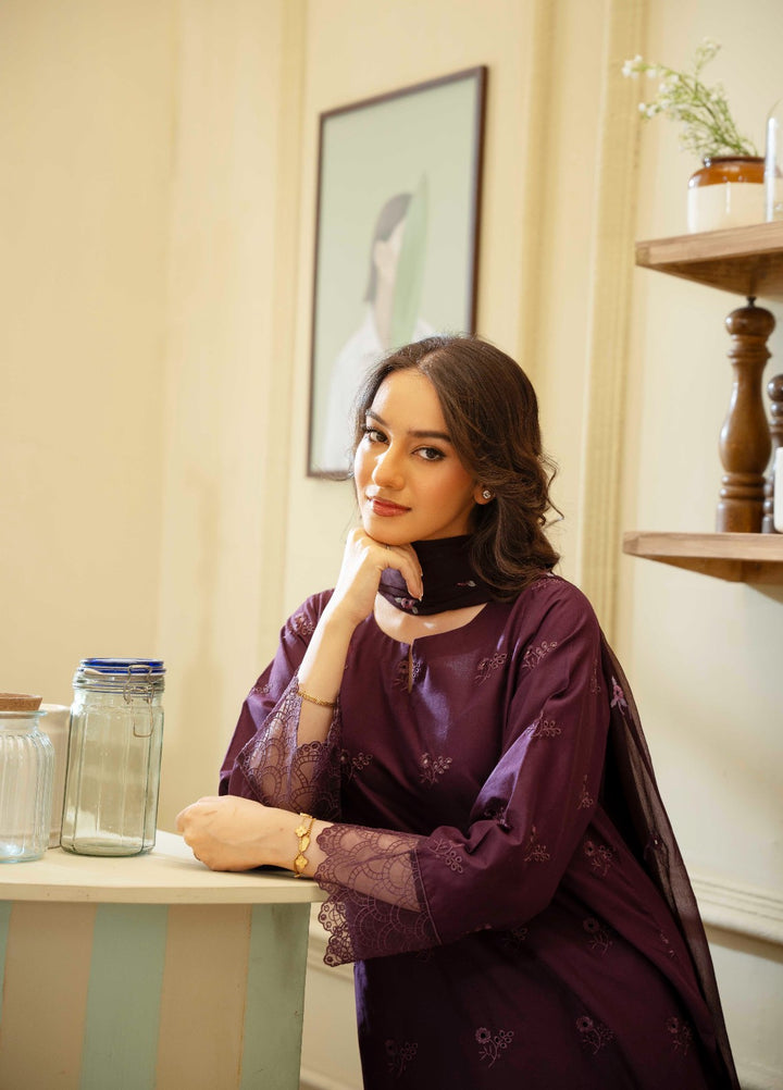 Naaz Couture RTW Chikankari Lawn 3 Piece Suit Plum Eid Collection
