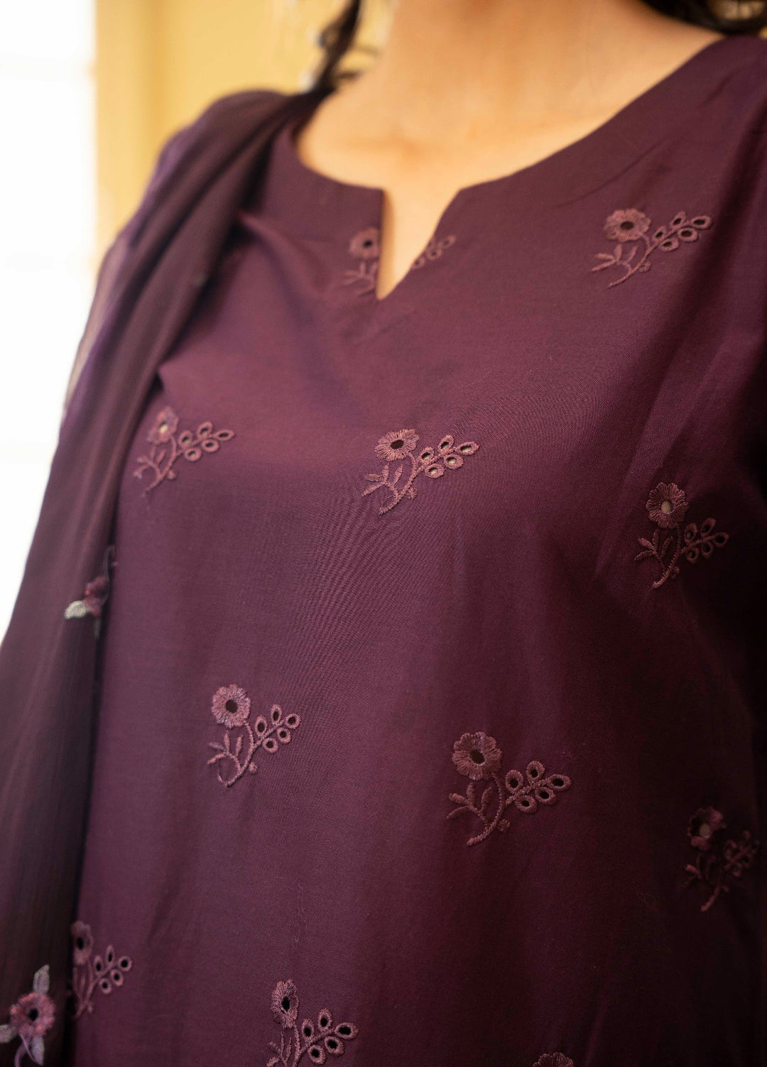 Naaz Couture RTW Chikankari Lawn 3 Piece Suit Plum Eid Collection