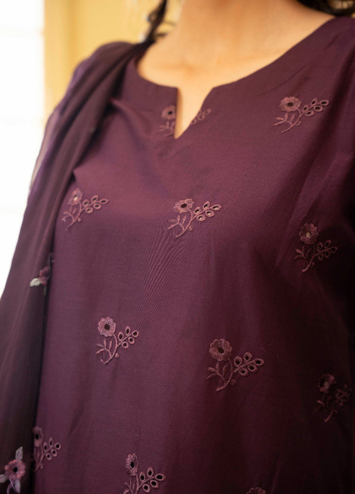 Naaz Couture RTW Chikankari Lawn 3 Piece Suit Plum Eid Collection