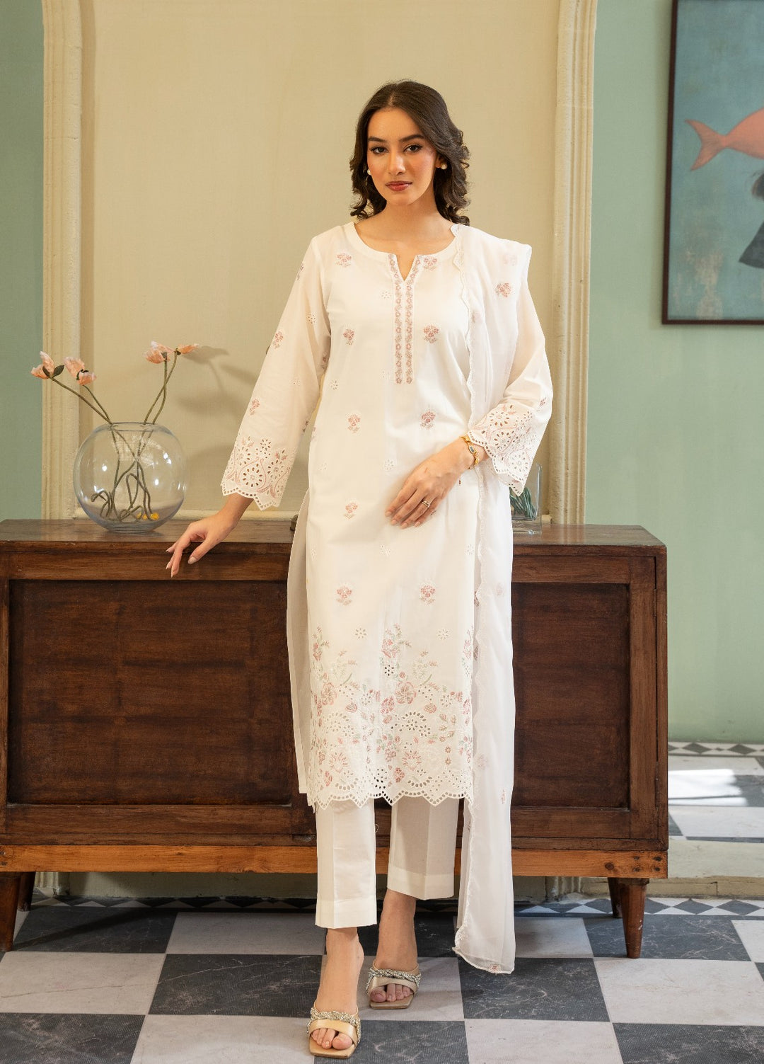 Naaz Couture RTW Chikankari Lawn 3 Piece Suit White Eid Collection