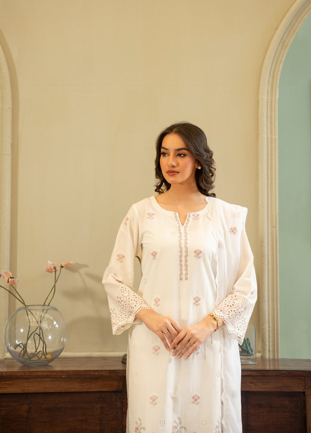 Naaz Couture RTW Chikankari Lawn 3 Piece Suit White Eid Collection