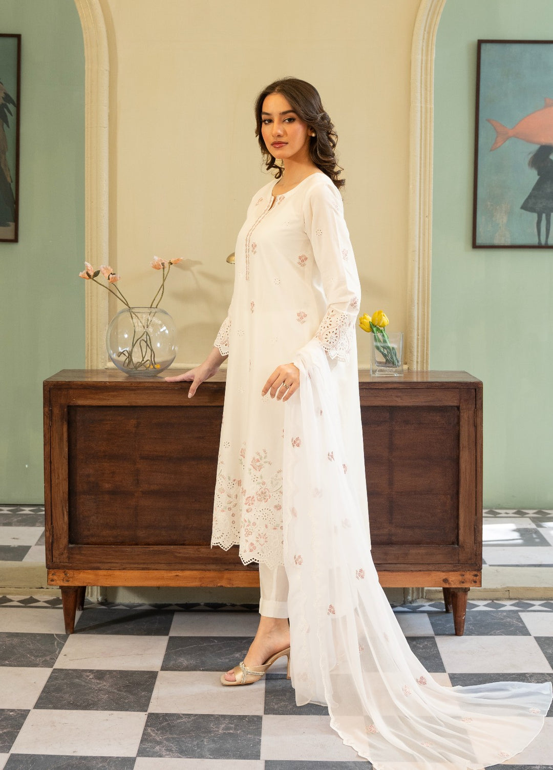 Naaz Couture RTW Chikankari Lawn 3 Piece Suit White Eid Collection