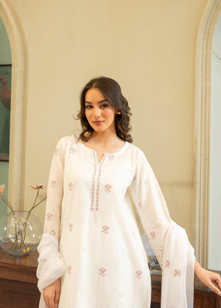 Naaz Couture RTW Chikankari Lawn 3 Piece Suit White Eid Collection