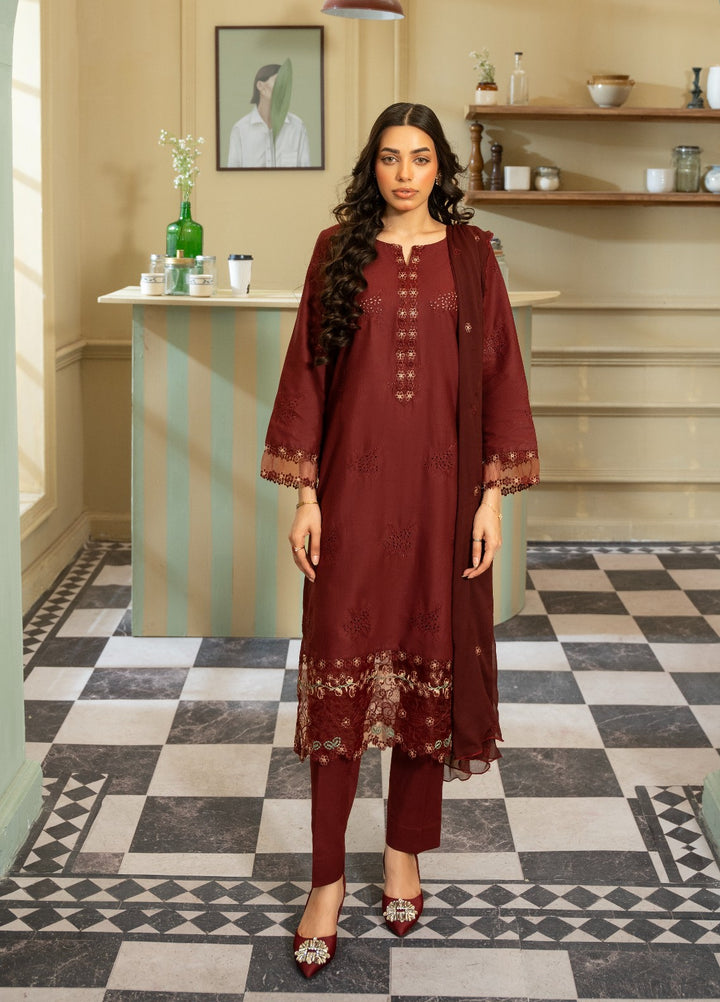 Naaz Couture RTW Chikankari Lawn 3 Piece Suit Maroon Eid Collection