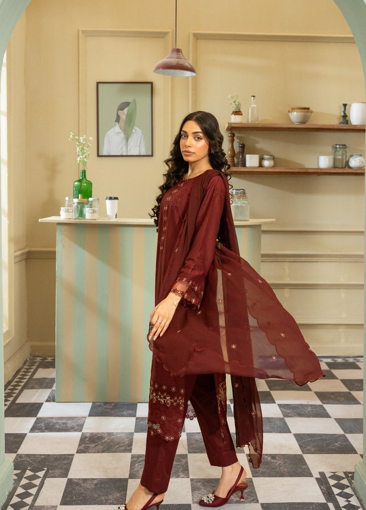 Naaz Couture RTW Chikankari Lawn 3 Piece Suit Maroon Eid Collection