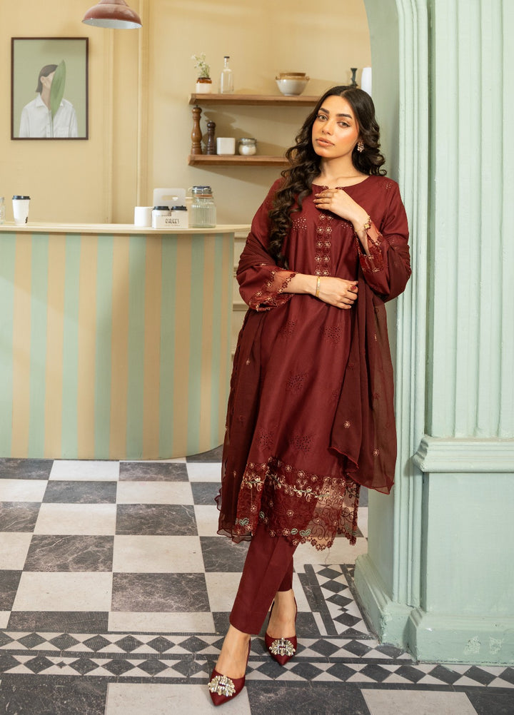 Naaz Couture RTW Chikankari Lawn 3 Piece Suit Maroon Eid Collection