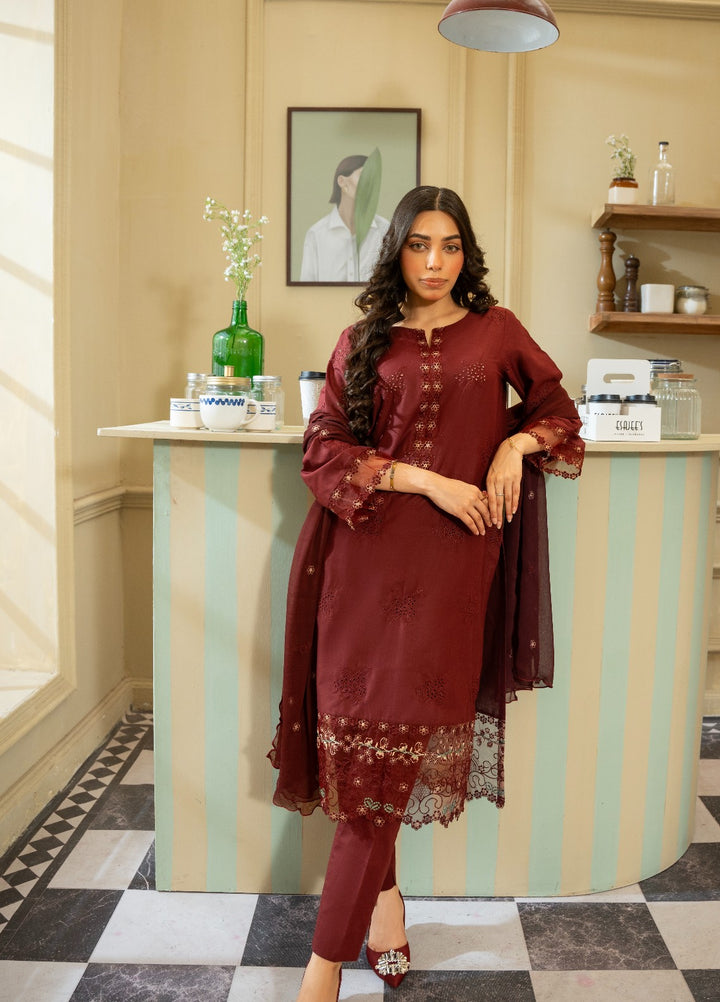 Naaz Couture RTW Chikankari Lawn 3 Piece Suit Maroon Eid Collection