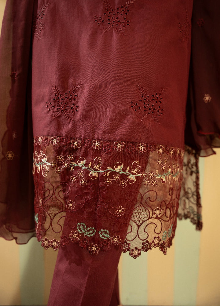 Naaz Couture RTW Chikankari Lawn 3 Piece Suit Maroon Eid Collection