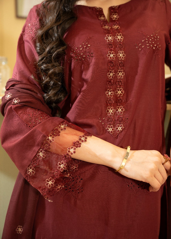 Naaz Couture RTW Chikankari Lawn 3 Piece Suit Maroon Eid Collection