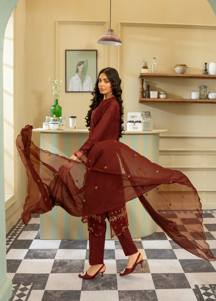 Naaz Couture RTW Chikankari Lawn 3 Piece Suit Maroon Eid Collection