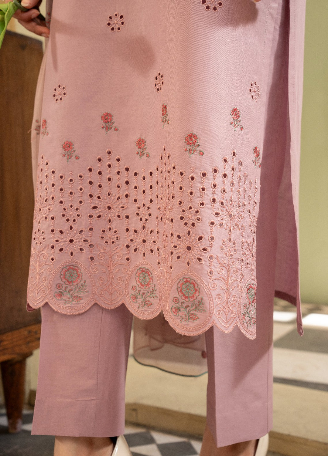 Naaz Couture RTW Chikankari Lawn 3 Piece Suit Tea Rose Eid Collection
