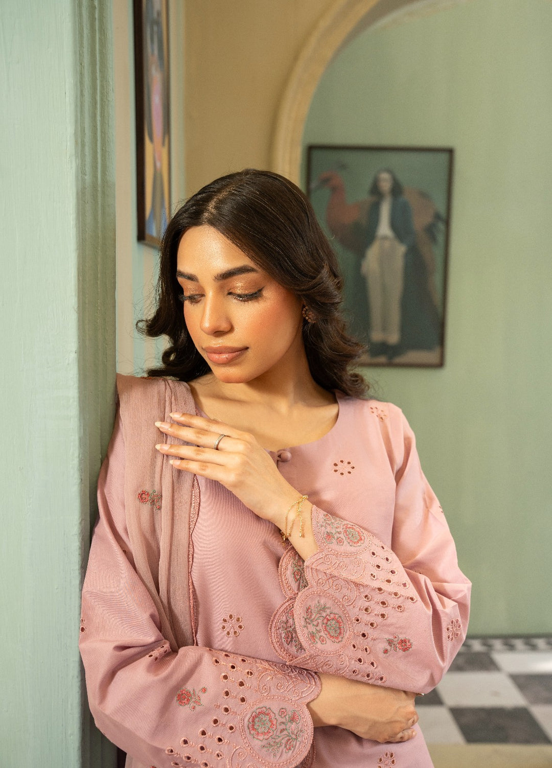 Naaz Couture RTW Chikankari Lawn 3 Piece Suit Tea Rose Eid Collection