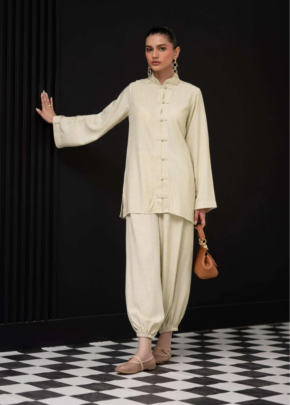 The Mandarine Misaal by Ayesha Somaya RTW Solids Irish Linen 2 Piece Suit Beige Casual Collection