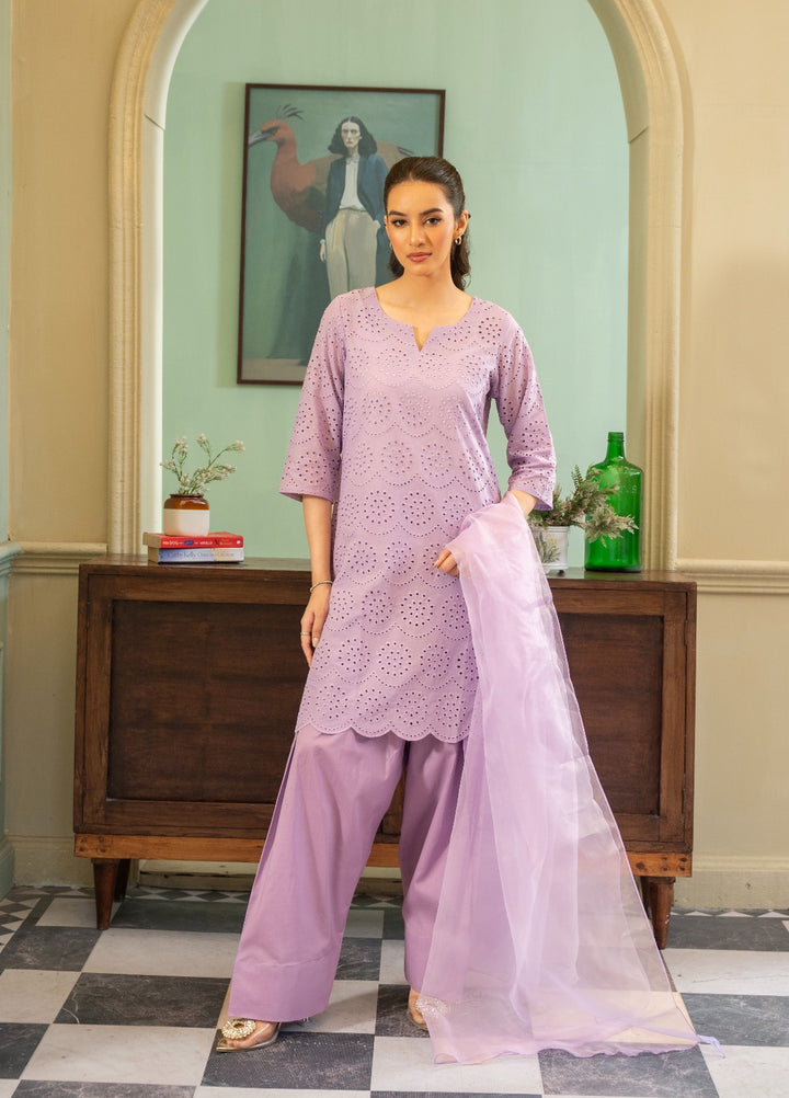 Naaz Couture RTW Chikankari Lawn 3 Piece Suit Suit-Lilac Festive Collection