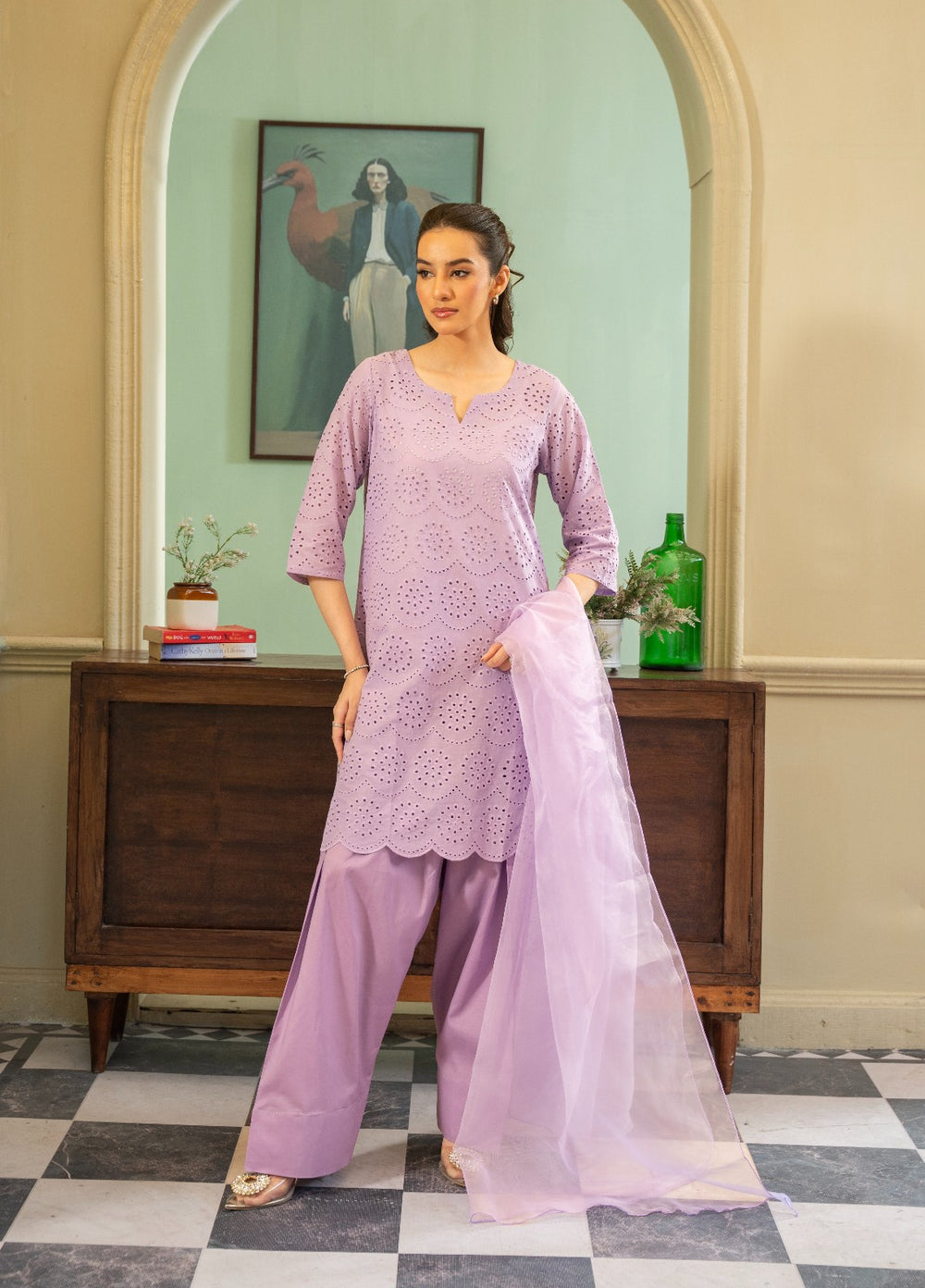 Naaz Couture RTW Chikankari Lawn 3 Piece Suit Suit-Lilac Festive Collection