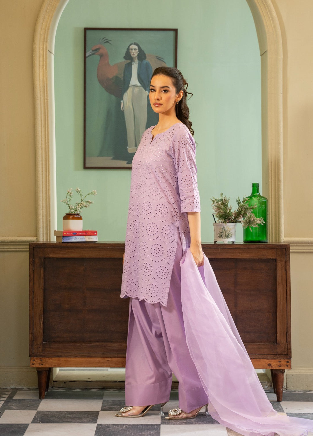 Naaz Couture RTW Chikankari Lawn 3 Piece Suit Suit-Lilac Festive Collection