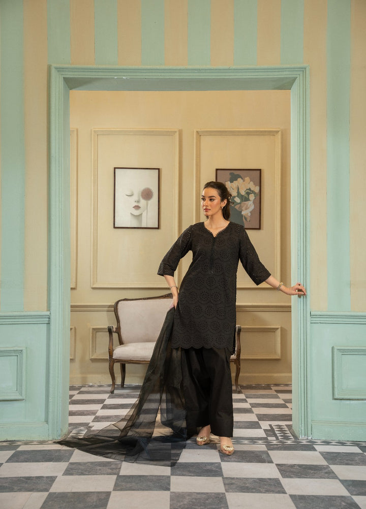 Naaz Couture RTW Chikankari Lawn 3 Piece Suit Suit-Black Festive Collection