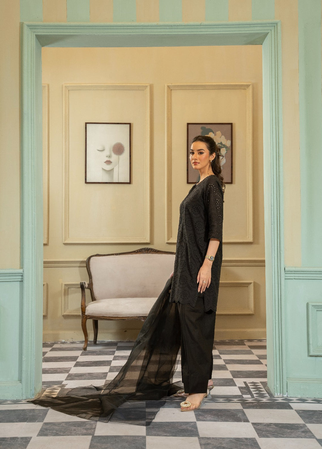 Naaz Couture RTW Chikankari Lawn 3 Piece Suit Suit-Black Festive Collection
