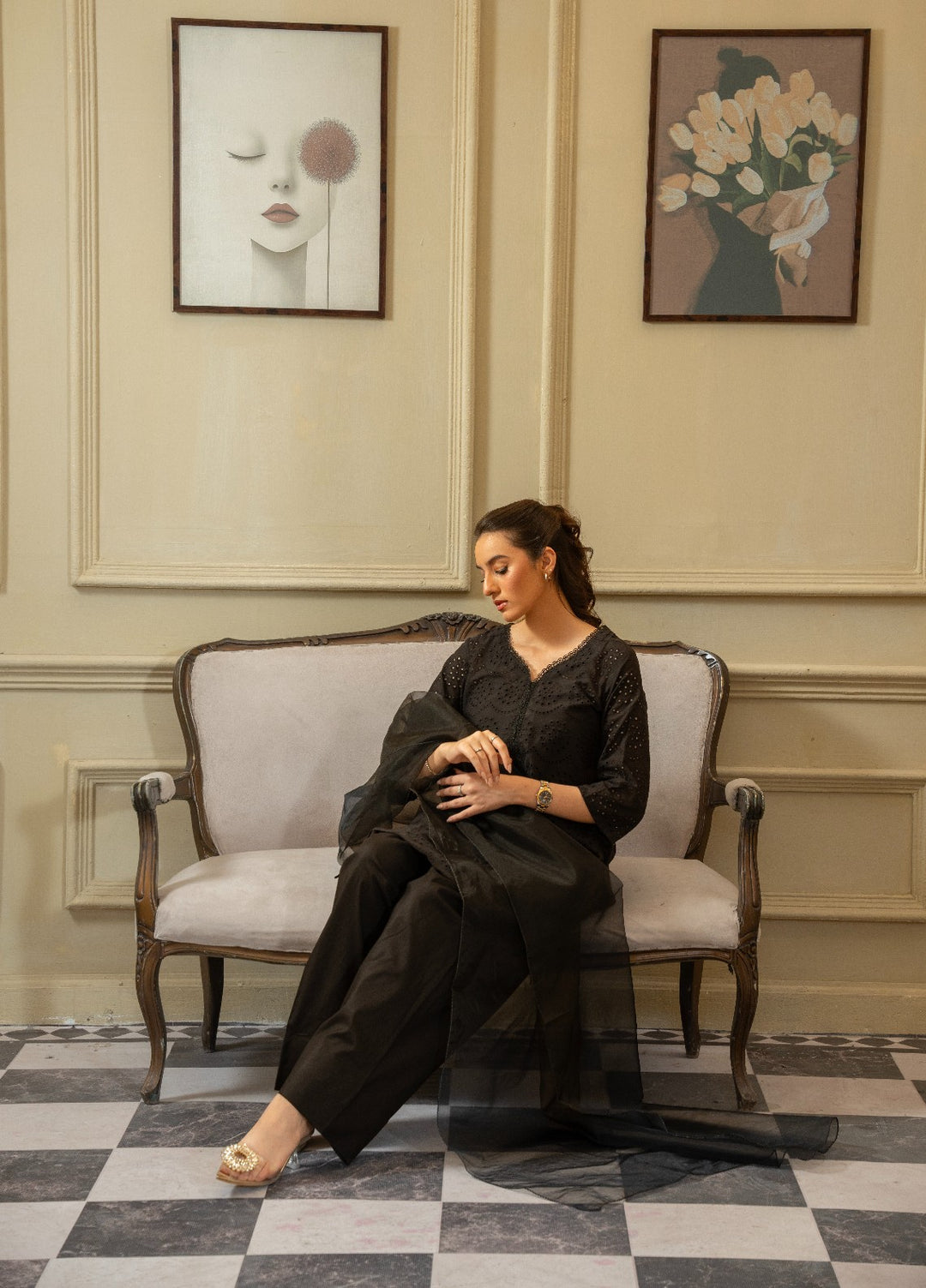 Naaz Couture RTW Chikankari Lawn 3 Piece Suit Suit-Black Festive Collection