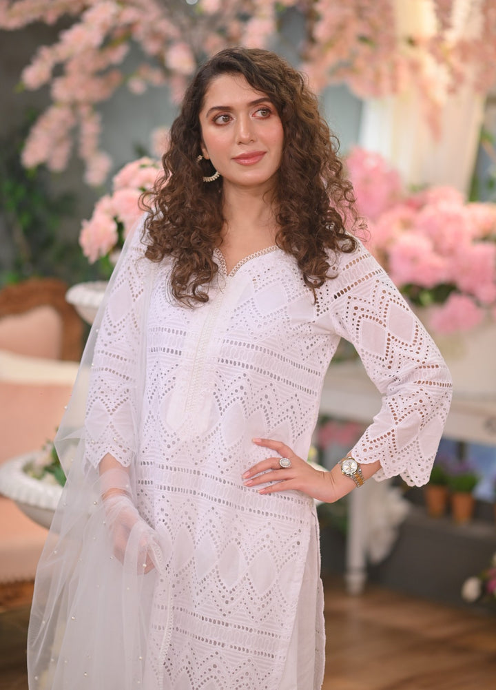 Naaz Couture RTW Chikankari Lawn 3 Piece Suit Suit-White Festive Collection