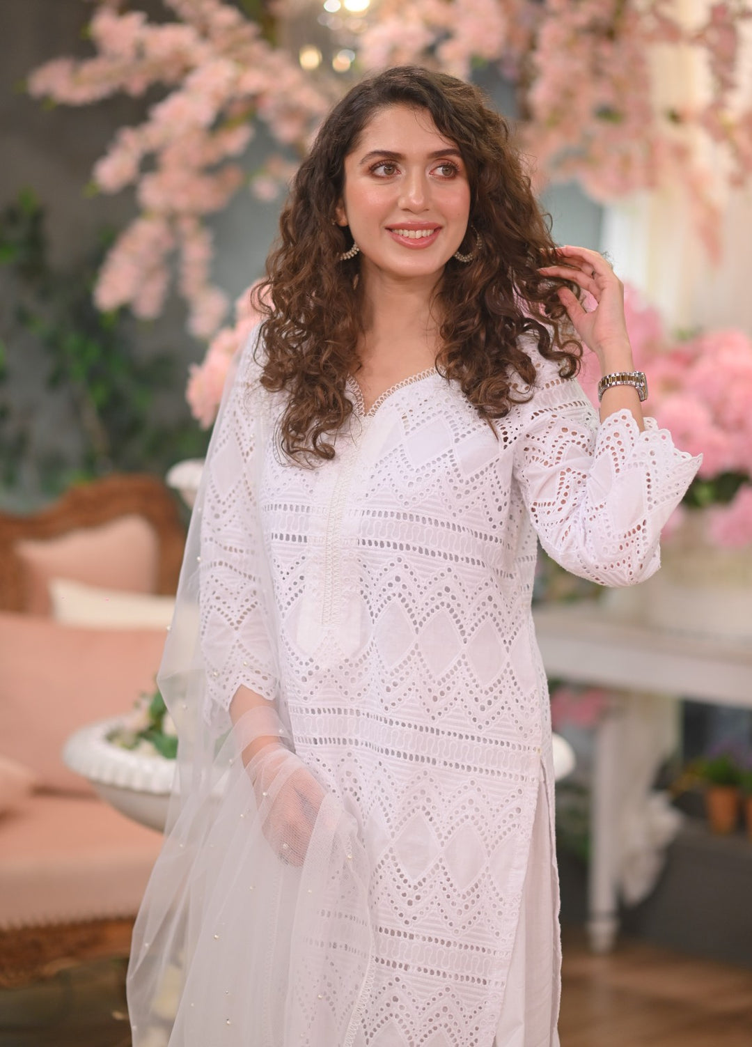 Naaz Couture RTW Chikankari Lawn 3 Piece Suit Suit-White Festive Collection