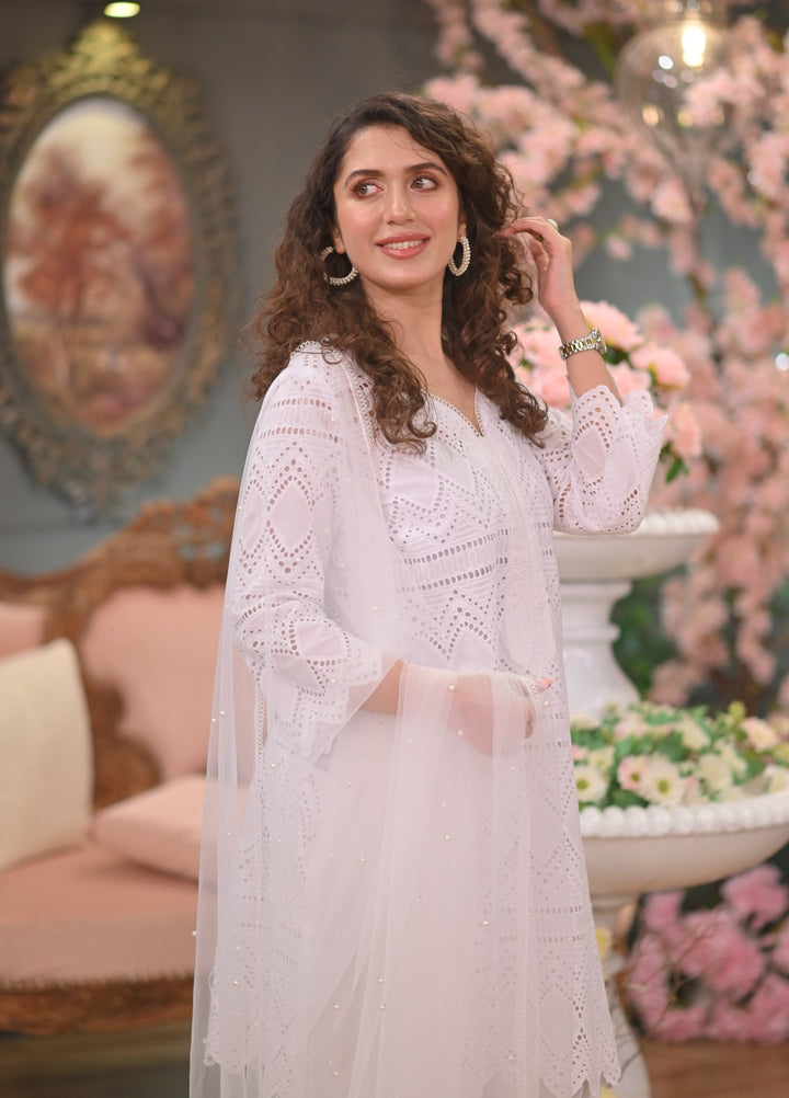 Naaz Couture RTW Chikankari Lawn 3 Piece Suit Suit-White Festive Collection